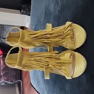 Madden Girl Yellow Suede Fringe Sandals
